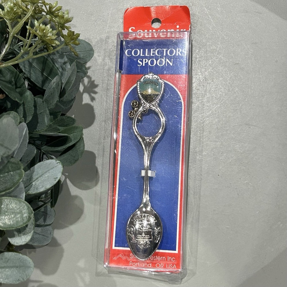 Vintage Oregon Beaver State Etched Collector's Souvenir Spoon NEW W/Trinket